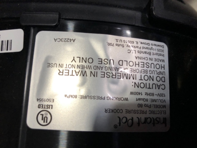 Photo 6 of ***MAJOR DAMAGE - DENTED - BOTTOM CRACKED - POWERS ON - UNABLE TO TEST FURTHER***
Instant Pot Pro 10-in-1 Pressure Cooker, Slow Cooker, Rice/Grain Cooker, Steamer, Sauté, Sous Vide, Yogurt Maker, Sterilizer