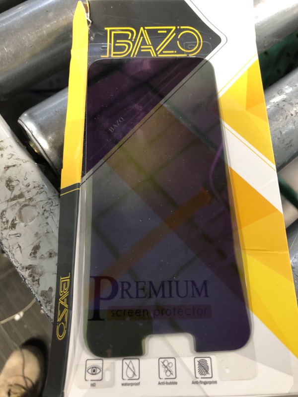 Photo 3 of BAZO Compatible with iPhone 15 Pro Max Privacy Screen Protector, [Durability] [Anti Spy] [Anti Blue Light] HD Cool Color Tempered Glass Easy Installation with Frame 6.7 Inch - Purple