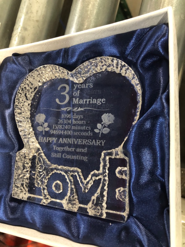 Photo 3 of YWHL 3 Year 3rd Wedding Anniversary Crystal Paperweight Sculpture Keepsake Gifts for Her Wife Girlfriend Him Husband (3 Year) 3 Year of Marriage