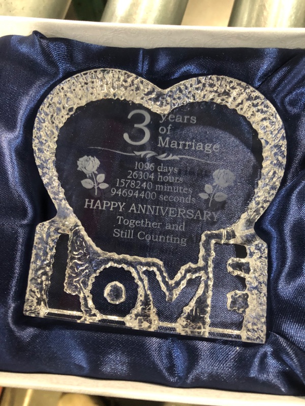 Photo 2 of YWHL 3 Year 3rd Wedding Anniversary Crystal Paperweight Sculpture Keepsake Gifts for Her Wife Girlfriend Him Husband (3 Year) 3 Year of Marriage