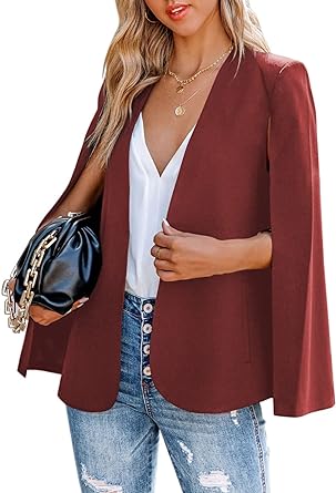 Photo 1 of Asvivid Womens Cape Blazer Split Sleeve Open Front Casual Cardigans Jacket Work Suit Workwear red xl