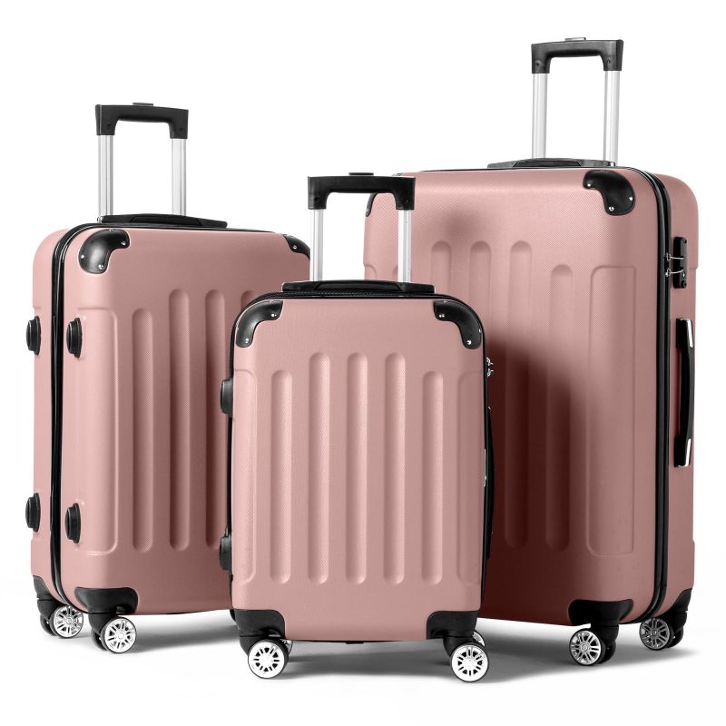 Photo 1 of **damaged**Karl home 3-Piece Luggage Set Travel Lightweight Suitcases with Rolling Wheels, TSA lock & Moulded Corner, Carry on Luggages for Business, Trip, Rose Gold (20"/24"/28")