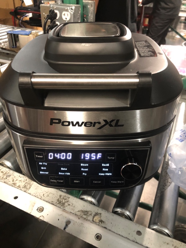 Photo 4 of **damaged**PowerXL Grill Air Fryer Combo Plus 6 QT 12-in-1 Indoor Grill, Air Fryer, Slow Cooker, Roast, Bake, 1550-Watts, Stainless Steel Finish 6 QT Plus