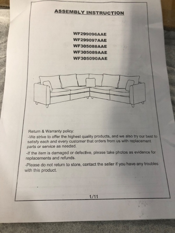 Photo 4 of **missing parts***corner section only***Lepfun 88 x 88 Modern Upholstered Living Room Sectional Sofa Furniture Set,L Shape Couch with 3 Pillows for Home Office, Grey