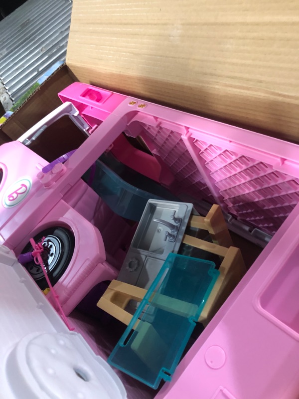 Photo 4 of Barbie Camper 3-in-1 DreamCamper Toy Playset Transforming Camper with Pool, Truck and Boat 60 Barbie Accessories Kids Toys and Gifts 3 in 1 Camper