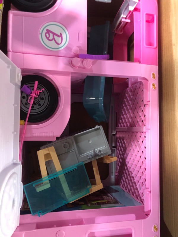 Photo 3 of Barbie Camper 3-in-1 DreamCamper Toy Playset Transforming Camper with Pool, Truck and Boat 60 Barbie Accessories Kids Toys and Gifts 3 in 1 Camper