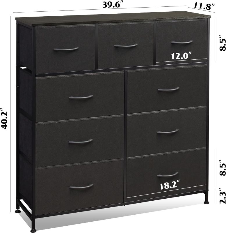 Photo 5 of (READ FULL POST) WLIVE 9-Drawer Dresser, Fabric Storage Tower for Bedroom, Hallway, Closet, Tall Chest Organizer Unit with Fabric Bins, Steel Frame, Wood Top, Easy Pull Handle, Charcoal Black
