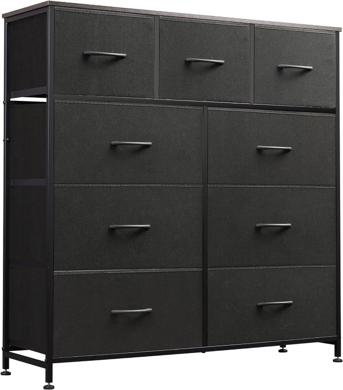 Photo 1 of (READ FULL POST) WLIVE 9-Drawer Dresser, Fabric Storage Tower for Bedroom, Hallway, Closet, Tall Chest Organizer Unit with Fabric Bins, Steel Frame, Wood Top, Easy Pull Handle, Charcoal Black
