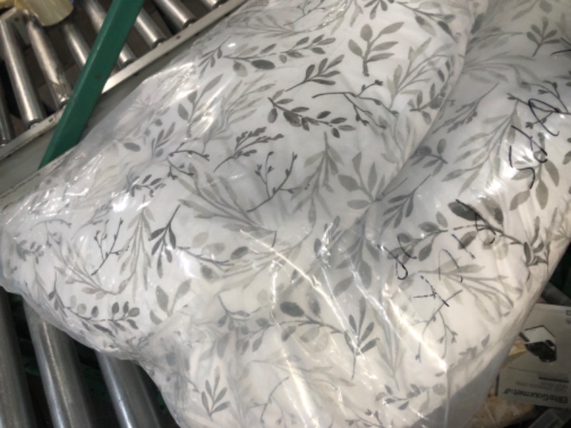 Photo 1 of Boppy Total Body Pregnancy Pillow with Easy-on Removable Pillow Cover in Gray Scattered Leaves for Full-body Support, Body Pillow for Pregnancy and Postpartum Positioning