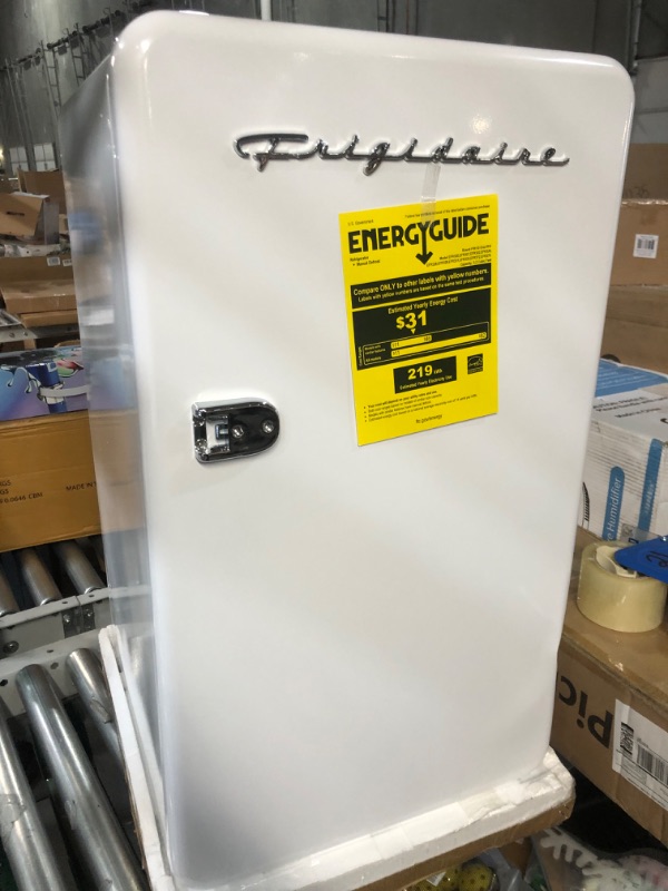 Photo 3 of **dent**FRIGIDAIRE EFR372-WHITE 3.2 Cu Ft White Retro Compact Rounded Corner Premium Mini Fridge White Fridge