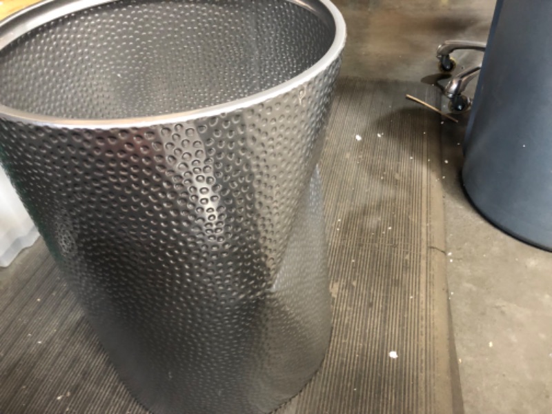 Photo 4 of **dented***Monarch Abode Metal Wastebasket Trash Can, Hand Hammered, Bathroom Decor, Pewter Pewter Trash Can