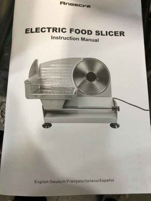 Photo 4 of (READ NOTES) Meat Slicer, Anescra 200W Electric Deli Food Slicer with Two Removable 7.5’’ Stainless Steel Blades, One Stainless Steel Tray and Food Carriage, Meat Slicer for Home, Food Slicer Machine- Silver 200W slicer with 2 Blades & 1 Tray