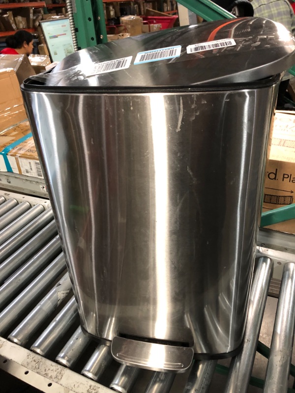 Photo 3 of **damaged**QUALIAZERO 50L/13Gal Heavy Duty Hands-Free Stainless Steel Commercial/Kitchen Step Trash Can, Fingerprint-Resistant Soft Close Lid Trashcan, 50L / 13 GAL