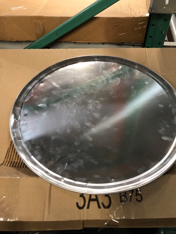 Photo 3 of **damaged**New Star Foodservice 50783 Pizza Pan/Tray, Wide Rim, Aluminum, 20 Inch Silver 20-Inch