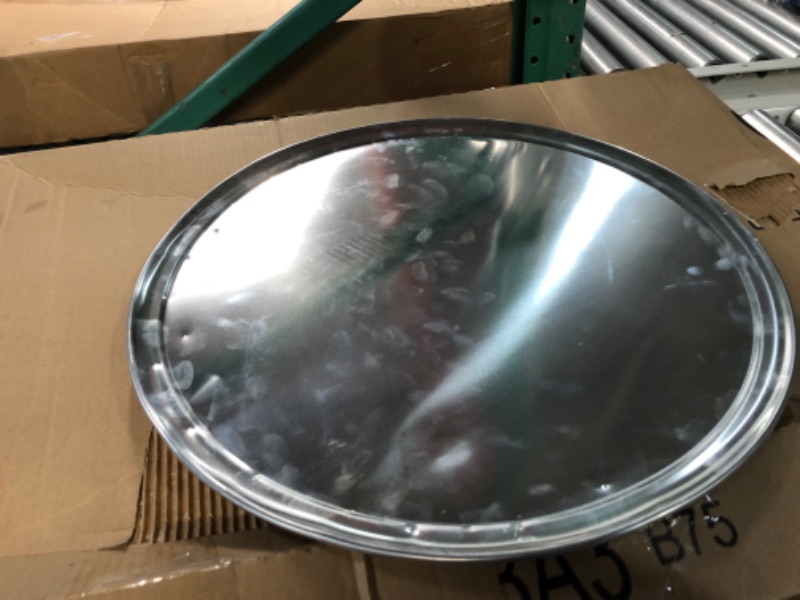 Photo 2 of **damaged**New Star Foodservice 50783 Pizza Pan/Tray, Wide Rim, Aluminum, 20 Inch Silver 20-Inch