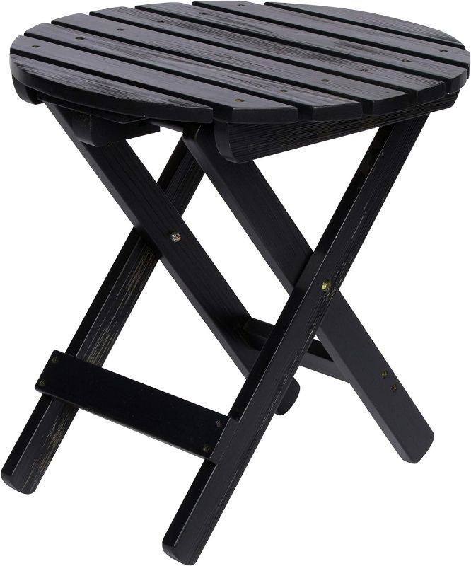 Photo 1 of (READ FULL POST) Shine Company Adirondack Outdoor Wood Round Folding Side Table – Black