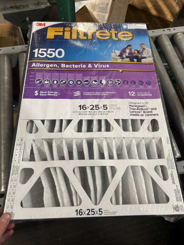 Photo 2 of **Minor Damage**
Filtrete 16x25x5 Air Filter MPR 1550 DP MERV 12(exact dimensions 15.62 x 24.12 x 4.87) 1-Pack 