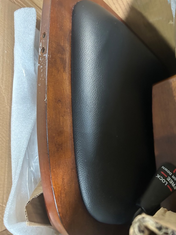 Photo 3 of ***MISSING PARTS - SEE COMMENTS***
Wooden Office Chair, Swiveling, with Faux Leather Padding, Rolling Castors and Adjustable Height