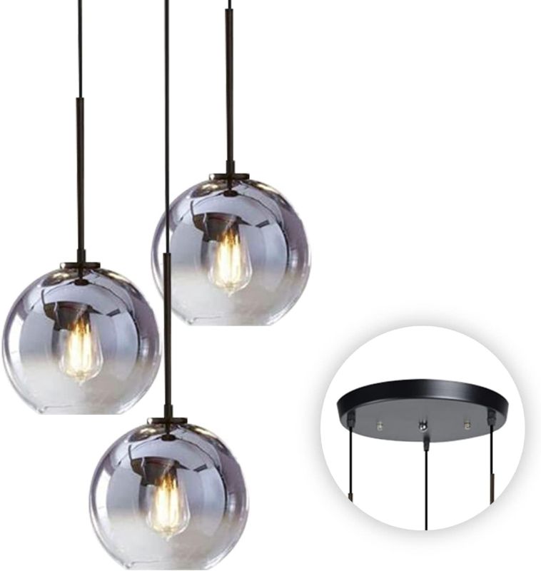 Photo 1 of KCO Lighting Modern 3-Light Hanging Light Fixture Silver Gradient Glass Globe Pendant Ceiling Lighting with Adjustable Cord Mid Century Hanging Chandelier... **NON REFUNDABLE**
