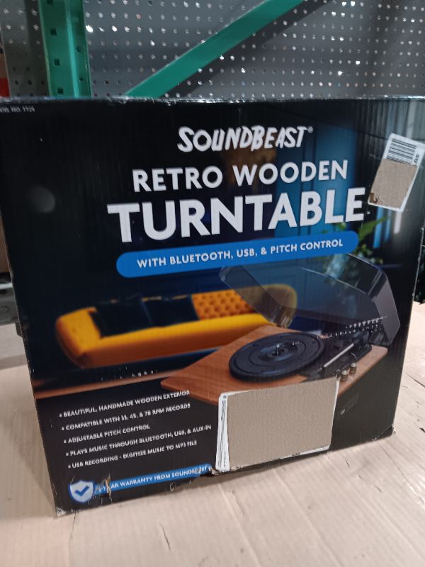 Photo 5 of SoundBeast Retro Wooden Turntable with 3 Speed Vinyl Record Player, Built-in Stereo Speakers, Bluetooth, Aux in, USB Playback, & USB Recording to MP3 **ORIGINAL PACKAGING**NON REFUNDABLE**