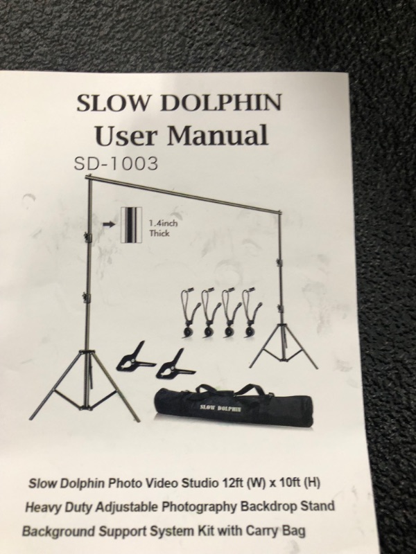 Photo 2 of SLOW DOLPHIN Photography Background Support 12ft x 10ft Heavy Duty Adjustable Backdrop Stand Kit with Photography Muslin Backdrop Clips ?Spring Clamps?Carry Bag for Photo Video Studio