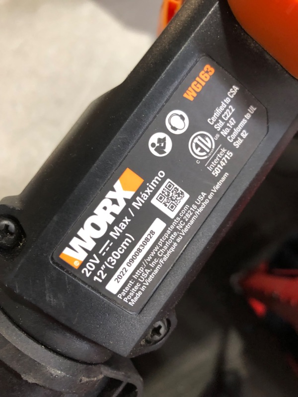Photo 5 of ***DAMAGED - NO BATTERY OR CHARGER - ALL ACCESSORIES MISSING - UNABLE TO TEST***
Worx WG163 GT 3.0 20V PowerShare 12" Cordless String Trimmer & Edger
