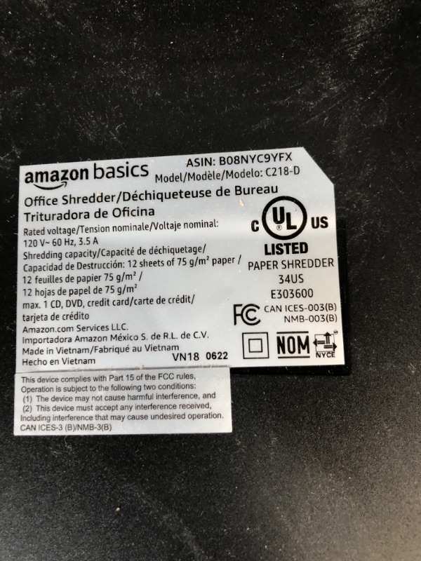 Photo 2 of Amazon Basics 12 Sheet Micro-Cut Paper,Credit Card and CD Shredder