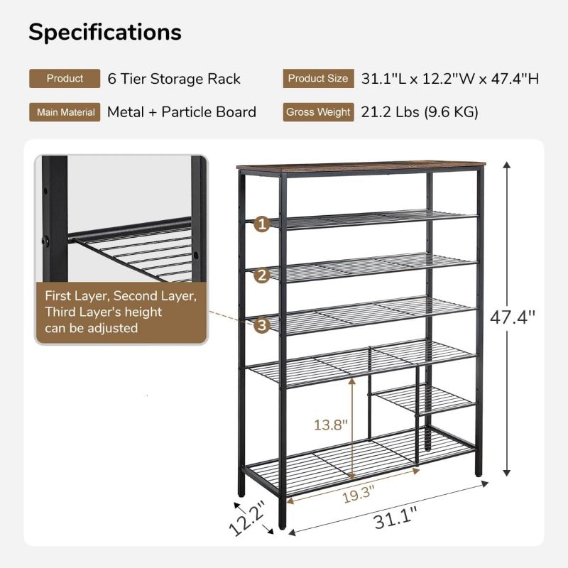 Photo 1 of HQXING 6 Tier Shoe Rack Organizer, Metal Mesh Shoe Storage Shelf, Storage Boots .For Entryway, Closet,Hallway,