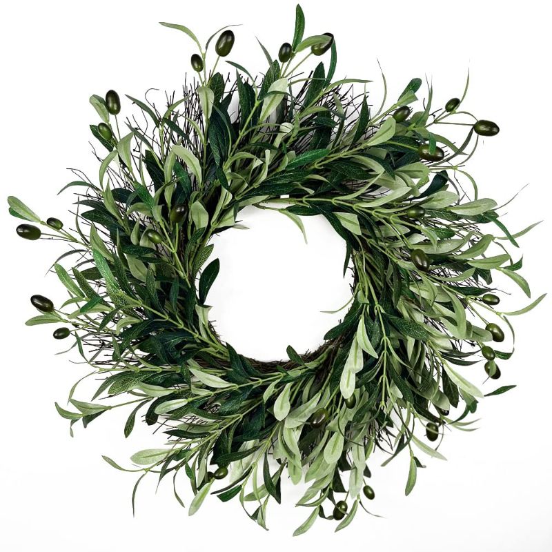 Photo 1 of * SEE NOTES *  Artificial Wreath Green Leaves Wreath Olive Branch Greenery Wreath, Perfect for Home 