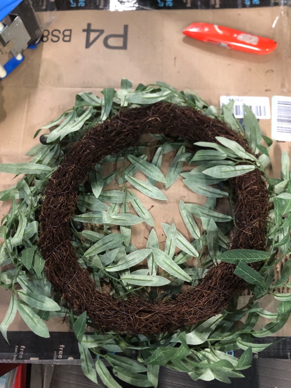 Photo 4 of * SEE NOTES *  Artificial Wreath Green Leaves Wreath Olive Branch Greenery Wreath, Perfect for Home 