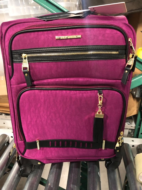Photo 2 of Steve Madden Designer Luggage Collection - Lightweight Softside Expandable Suitcase (Peek-A-Boo Purple) 20in