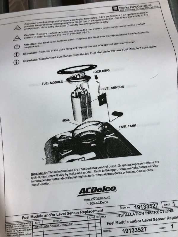 Photo 4 of GM Genuine Parts MU2123 Fuel Pump and Level Sensor Module with Seals