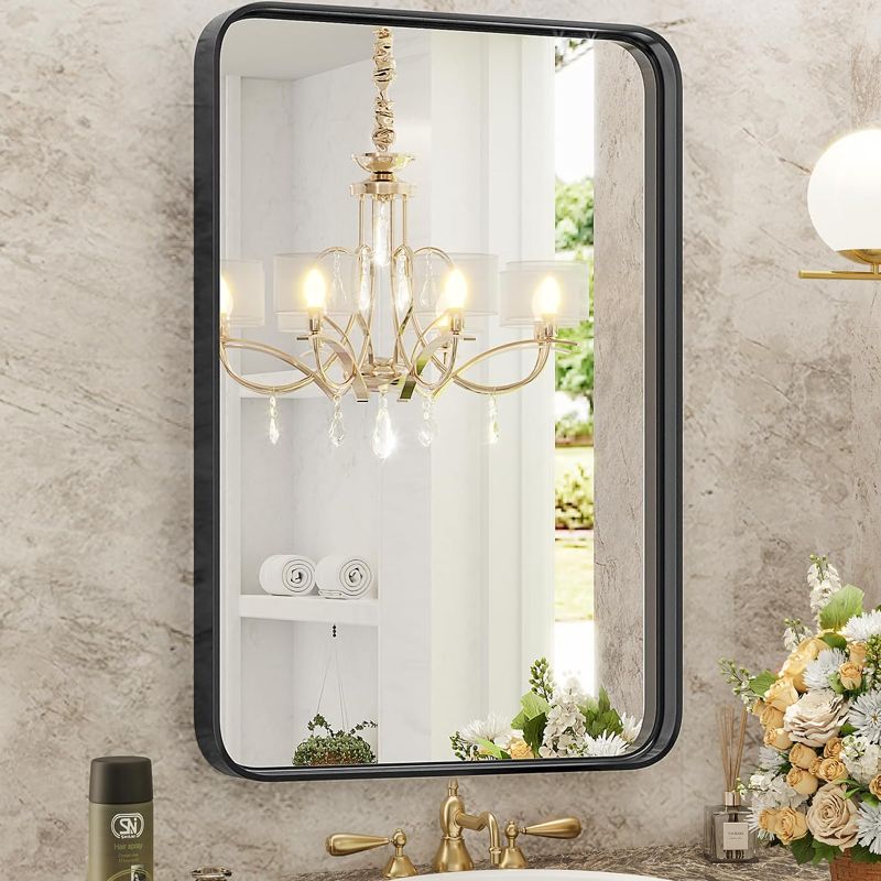 Photo 1 of 
Sweetcrispy Black Bathroom Vanity Mirror for Wall, 24x36 Inch Metal Framed Wall Mirror Farmhouse Rectangle, Anti-Rust, Tempered Glass, Hangs Horizontally or...VERTICALLY BLACK