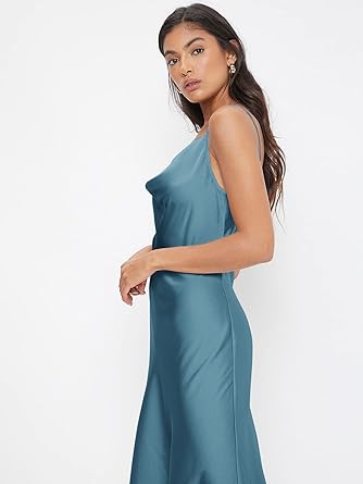 Photo 1 of Floerns Women's Spaghetti Strap Cowl Neck Long Slip Satin Silk Midi Dress
 
