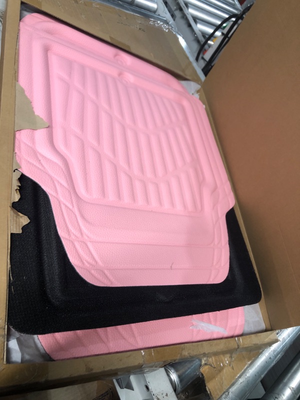 Photo 2 of CASS Pass Leather Car Floor Mats -3D Waterproof All Weather, Universal Trim to Fit & Anti-Slip Burr Bottom Safety & Light Easy Clean Install for SUV Truck Auto (Pink) 4 Piece Sedan Van