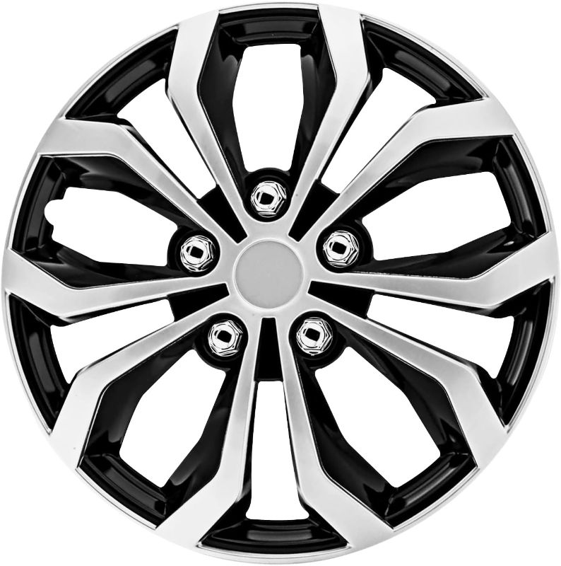 Photo 1 of QUALITYFIND 15 inch Hubcaps Universal-Modish Carbon Black/Silver Wheel Cover (Set of 4) |