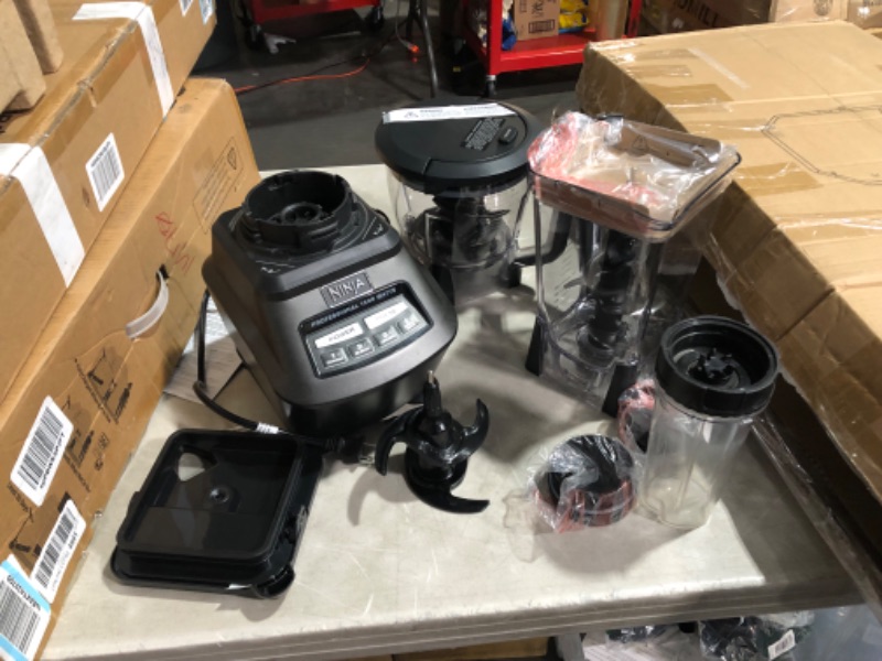 Photo 2 of [FOR PARTS, READ NOTES] NONREFUNDABLE
Ninja BL770 Mega Kitchen System, 1500W, 4 Functions for Smoothies, Processing, Dough, Drinks & More, with 72-oz.* Blender Pitcher, 64-oz. Processor Bowl, (2) 16-oz. To-Go Cups & (2) Lids, Black BL770 Black