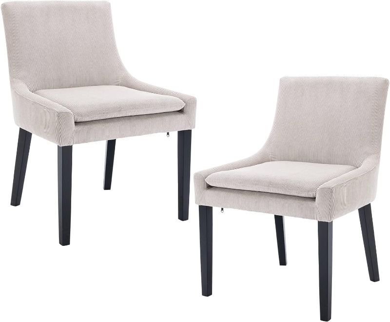 Photo 1 of ***USED - MISSING LEGS***
COLAMY Modern Dining Chairs Set of 2, Upholstered Corduroy Accent Beige