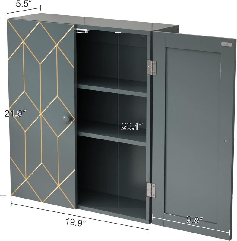 Photo 6 of (READ FULL POST) AZODY Bathroom Cabinet with Gold Trim, Wall-Mounted Bathroom Cabinet Storage