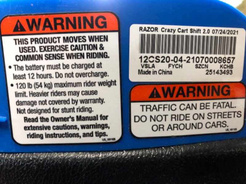 Photo 4 of * SEE NOTES * Razor Crazy Cart Shift for Kids Ages 6+ (Low Speed) 8+ (High Speed) - 12V Electric Drifting Go Kart for Kids - High/Low Speed Switch and Simplified Drifting System, for Riders up to 120 lbs