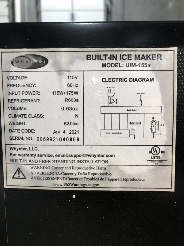 Photo 5 of ***see notes***Whynter UIM-155 Stainless Steel Built-In Ice Maker