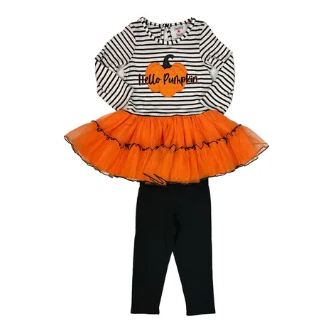 Photo 1 of Counting Daisies Girl's Hello Pumpkin 2-Piece Tunic Tutu & Legging Set ( MEDIUM )