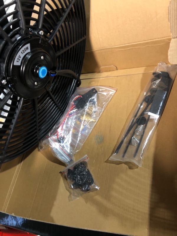 Photo 2 of 16" Black Electric Radiator Cooling Fan Wide S-Curved 10 Blades Thermostat Kit High 3000 CFM Reversible Push or Pull with Mounting Kit Heavy Duty 12Volts