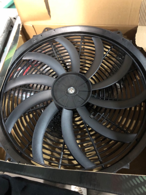 Photo 3 of 16" Black Electric Radiator Cooling Fan Wide S-Curved 10 Blades Thermostat Kit High 3000 CFM Reversible Push or Pull with Mounting Kit Heavy Duty 12Volts