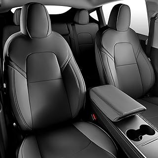 Photo 1 of Maysoo Tesla Model Y Seat Covers Nappa Leather Car Seat Covers, for Tesla Model Y 2023 2022-2020 5 Seat Black Car Seat Cover Car Interior Cover All Weather Protection