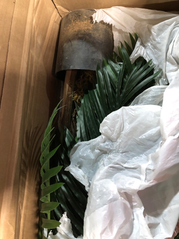 Photo 1 of VIAGDO Artificial Kentia Palm Tree 4ft Tall Fake Palm Tree Decor with 15 Trunks Faux Tropical Palm Silk Plant Potted Dypsis Lutescens Plants