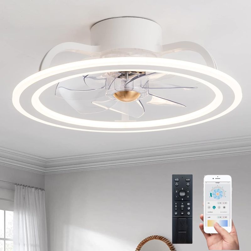 Photo 1 of * SEE NOTES * EKIZNSN 20'' Bladeless Modern Indoor Flush Mount Ceiling Fan with Lights and Remote, APP Control White Low Profile Ceiling Fans for Bedroom/Small Room