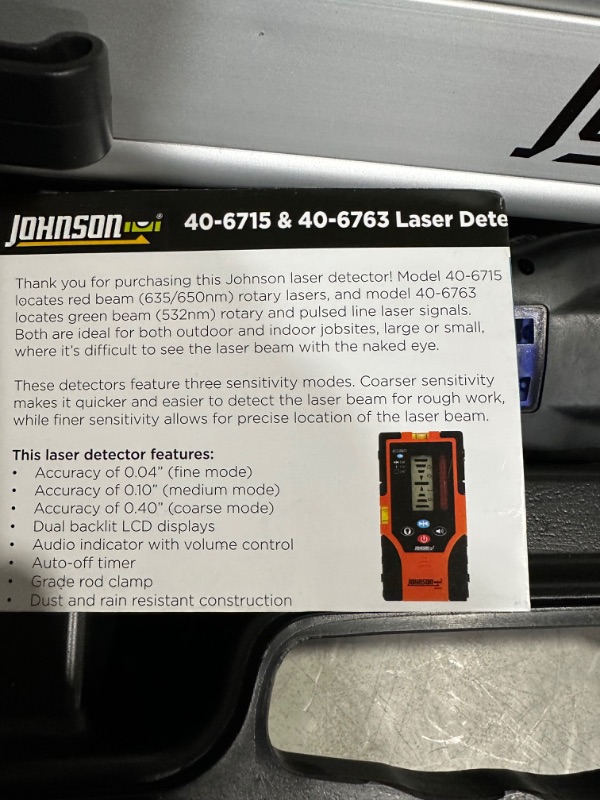 Photo 5 of * SEE NOTES * Johnson Level & Tool 99-028K Electronic Self-Leveling Dual Slope Horizontal/Vertical Rotary Laser System, Red, 1 Kit Dual Slope Toary Laser System