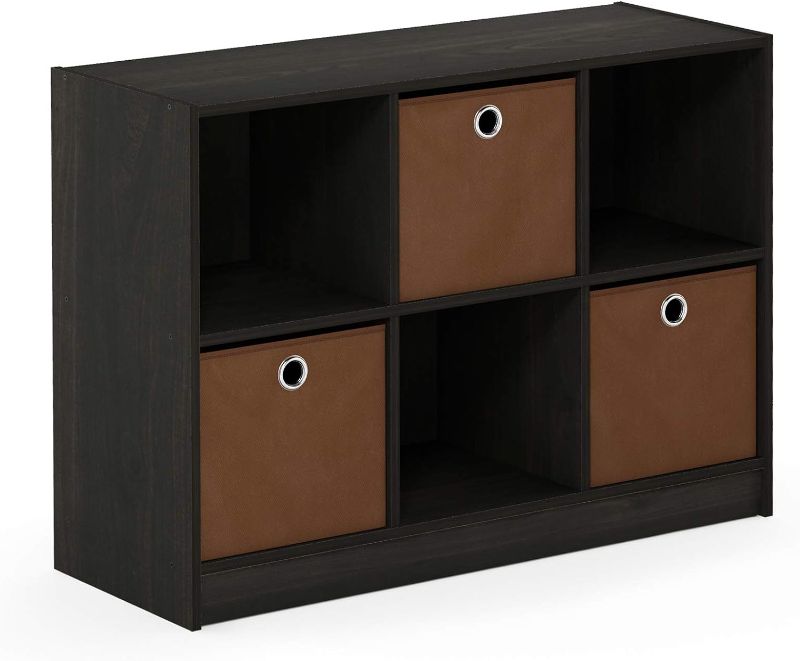 Photo 1 of * SEE NOTES * Furinno Basic 3x2 Cube Storage Bookcase Organizer with Bins, Espresso/Brown