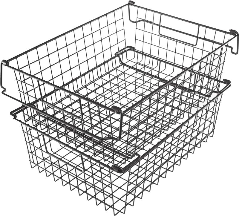 Photo 1 of * SEE ENOTES *Home-Complete Nesting Storage Bins Stackable Wire Baskets, Set of 2, Large, Black, 2 Each